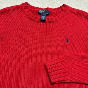 VTG Polo Ralph Lauren Cable Knit Sweater Womens XL RED Crew Neck Cotton Casual